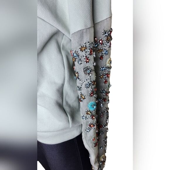 Anthropologie Let Me Be Luckcharm women's blue cotton beaded sweatshirt Size XS - Picture 4 of 12